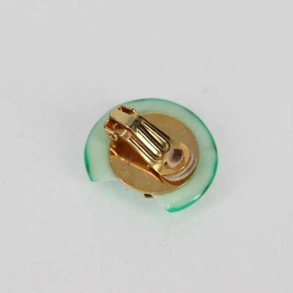 CHANEL Clip-on Earring Gold Tone Green CC Auth - Picture 11 of 12